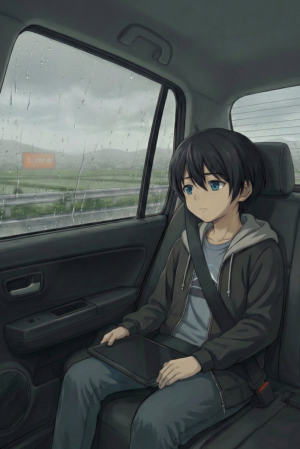 雨の車内、加須へ向かう悠人